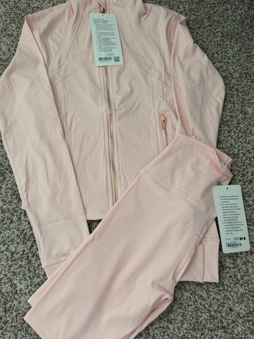 lululemon athletica Pale Pink Zip Jacket and Leggings Set